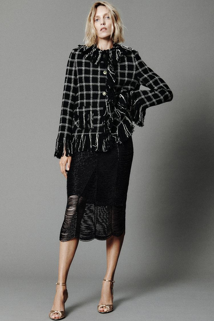 COLLECTION CHECK FRINGED JACKET