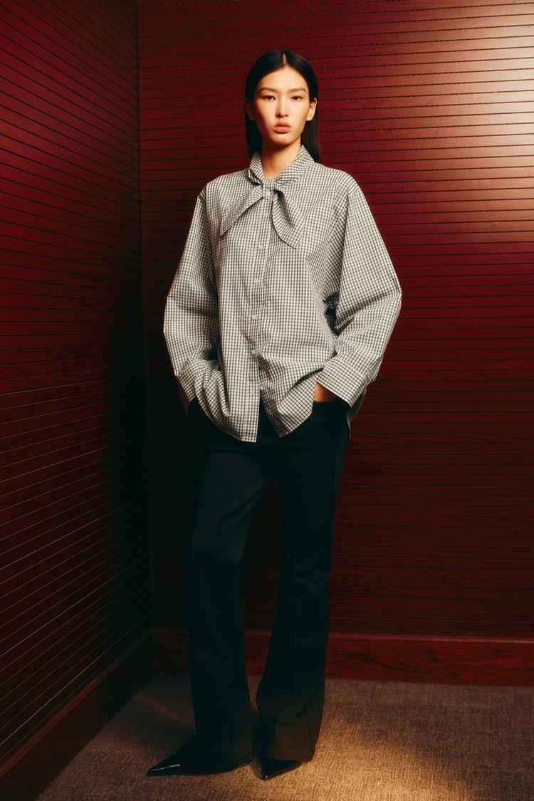 POPLIN CHECK SHIRT WITH SCARF PRINT
