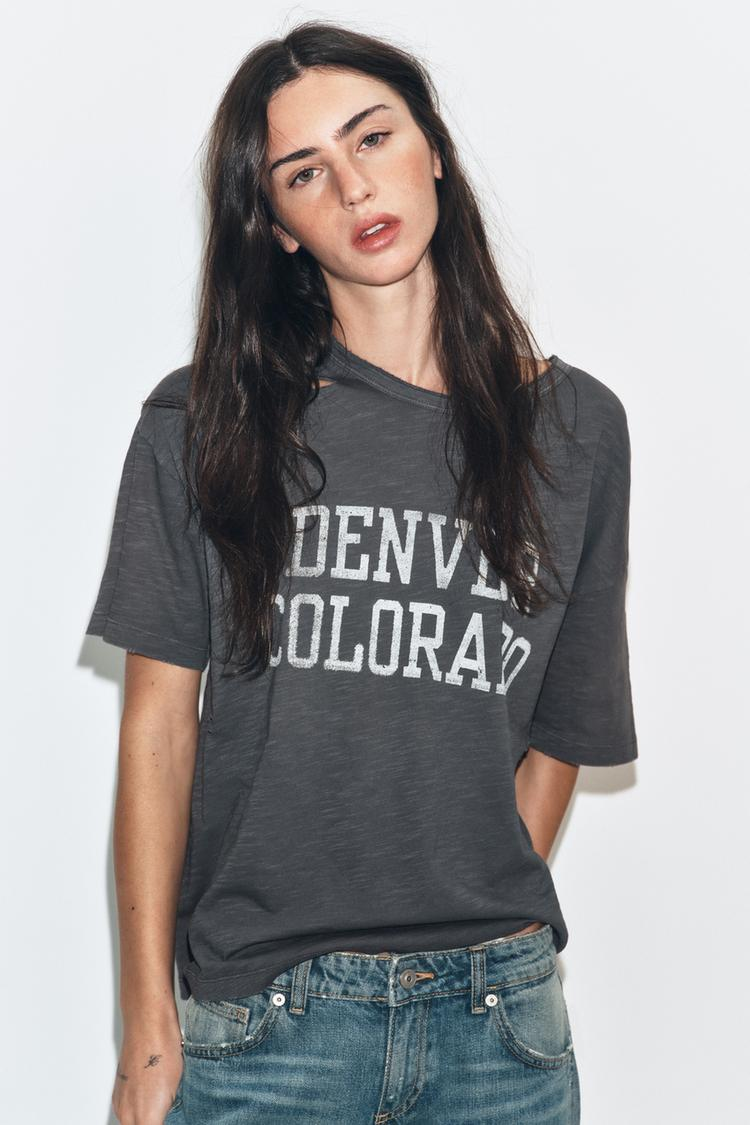 OVERSIZE RIPPED SLOGAN T-SHIRT